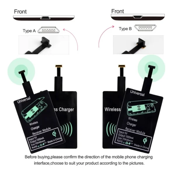 Wireless Charger Receiver Support Type C Micro USB Fast Wireless Charging Adapter For iPhone 5 6 7 Android phone Wireless Charge - Image 4