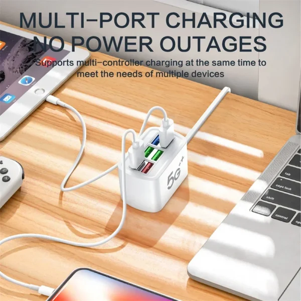 Fast USB Charger 6 in 1 Power Strip Desktop Charging Station Fast Charging 1m Cord USB HUB Adapter Socket for iPhone 16 Home - Image 4