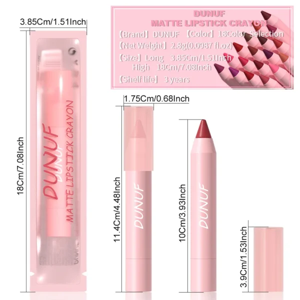 18-Colors Lipstick Pencil Waterproof Sexy Red Matte Contour Tint Lipstick Lasting Non-stick Cup Lipliner Pen Lip Makeup Cosmetic - Image 6