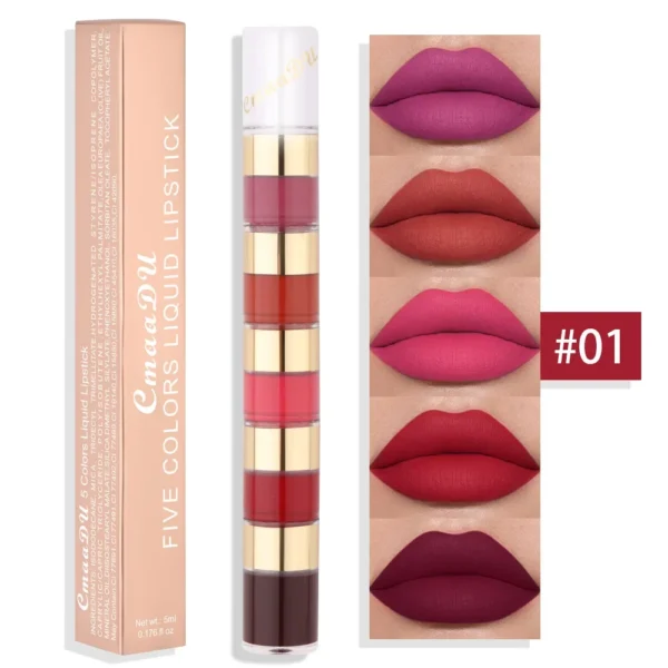 5 In 1 Matte Lipstick Kit Combo Strip Velvet Sexy Red Lip Tint Non-stick Cup Lip Gloss Lip Oil Makeup Lips Cosmetic Set - Image 5