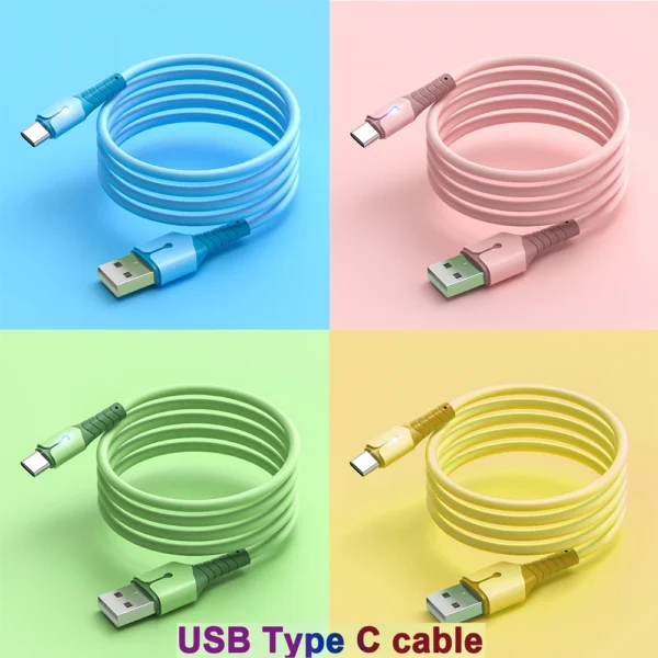 Multi Color lightweight liquid Data Cable Suitable For Android Samsung Type C Fast Charging Cable USB C Phone Silicone Charging