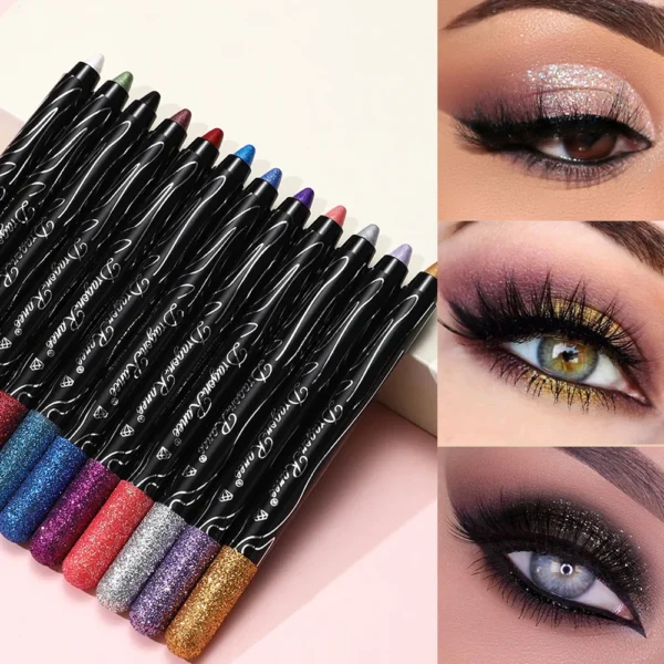 1Pc Metallic Purple Eyeshadow Pencil Glitter Silkworm Liner Pen Highlighter Long Lasting Gold Blue Cream Eye Shadow Stick Makeup - Image 5