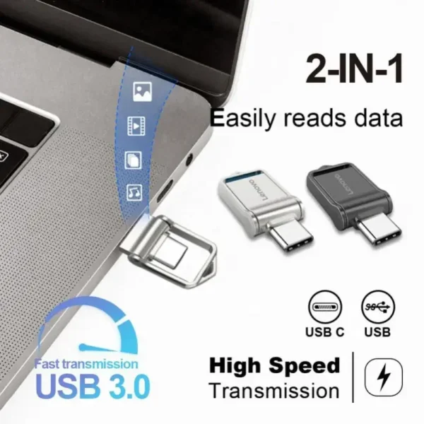 Lenovo Usb 3.1 Drive 2tb Flash High Speed Usb Flash U Disk Type-c Interface Dualuse Mobile Phone Computer Metal Memory Stick New - Image 3