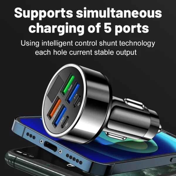 100W 6 Ports Car Charger Fast Charging PD QC3.0 USB C Car Phone Charger Type C Adapter in Car For iPhone Samsung Huawei Xiaomi - Image 3