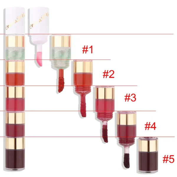 5 In 1 Matte Lipstick Kit Combo Strip Velvet Sexy Red Lip Tint Non-stick Cup Lip Gloss Lip Oil Makeup Lips Cosmetic Set - Image 3