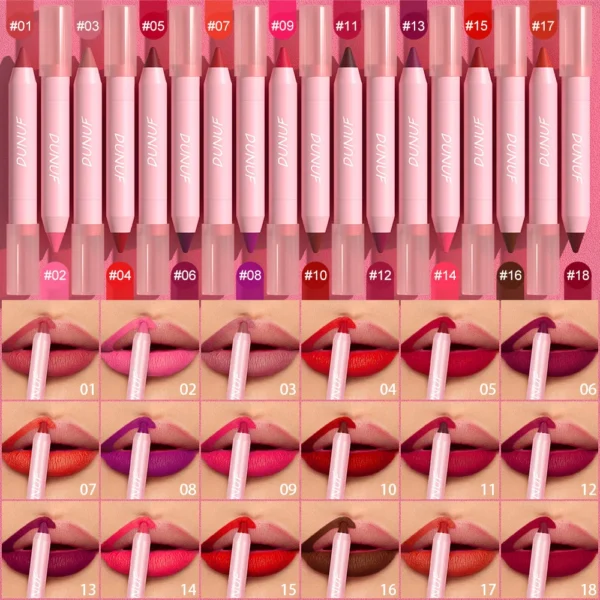 18-Colors Lipstick Pencil Waterproof Sexy Red Matte Contour Tint Lipstick Lasting Non-stick Cup Lipliner Pen Lip Makeup Cosmetic - Image 5