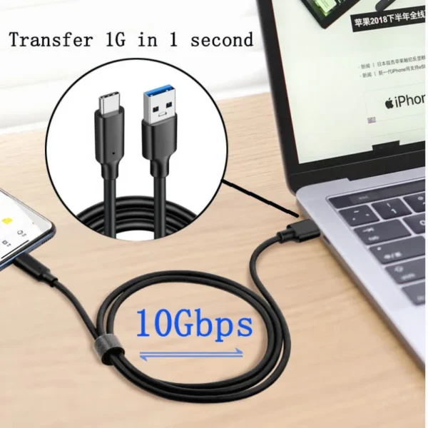 USB3.2 10Gbps Type C Cable USB A to Type-C 3.2 Gen2 Cable Data Transfer USB C SSD Hard Disk Cable 3A PD 60W QC 3.0 Fast Charging - Image 3