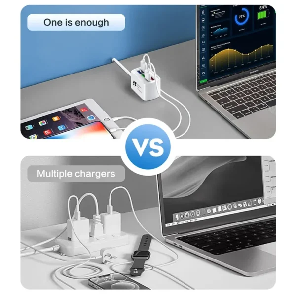 Fast USB Charger 6 in 1 Power Strip Desktop Charging Station Fast Charging 1m Cord USB HUB Adapter Socket for iPhone 16 Home - Image 3