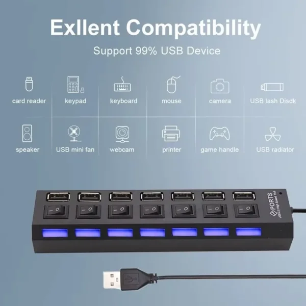 Switch Extension Hub 7-port USB2.0 Hub Computer USB Extension Hub One Drag Seven USB2.0 Splitter PC Laptop Desktop - Image 4