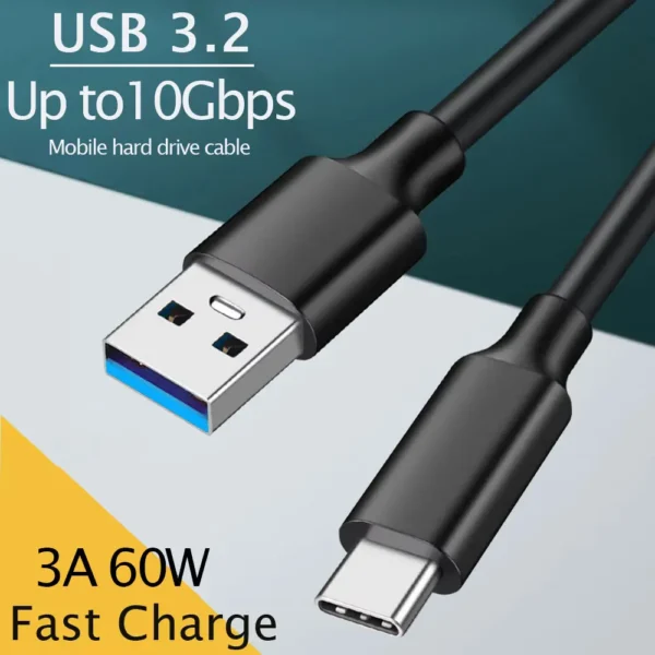 USB 3.2 10Gbps Type C Cable USB A to Type-C 3.2 Gen2 Cable Data Transfer USB C SSD Hard Disk Cable 3A 60W QC 3.0 Fast Charging