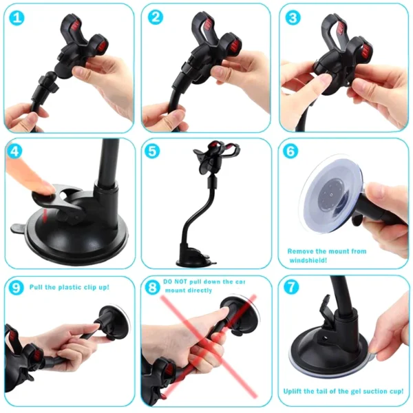 360 Rotate Sucker Car Phone Holder Flexible Mount Stand Mobile Cell Support For iPhone Samsung Xiaomi Clip Phone Holder in Car - Image 6