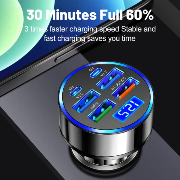 100W 6 Ports Car Charger Fast Charging PD QC3.0 USB C Car Phone Charger Type C Adapter in Car For iPhone Samsung Huawei Xiaomi - Image 4