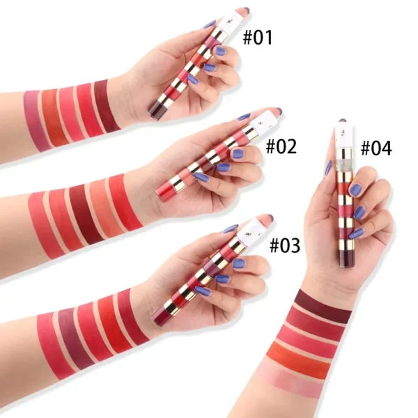 5 In 1 Matte Lipstick Kit Combo Strip Velvet Sexy Red Lip Tint Non-stick Cup Lip Gloss Lip Oil Makeup Lips Cosmetic Set - Image 4