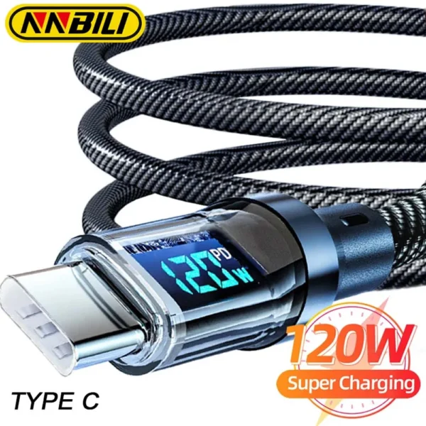 NNBILI 120W Type C to Type C Cable Phone Super Fast Charging Cable With LED Display USB To Type-C Data Cord For huawei oppo vivo