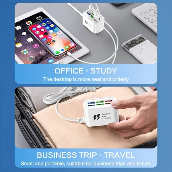 Fast USB Charger 6 in 1 Power Strip Desktop Charging Station Fast Charging 1m Cord USB HUB Adapter Socket for iPhone 16 Home - Image 6