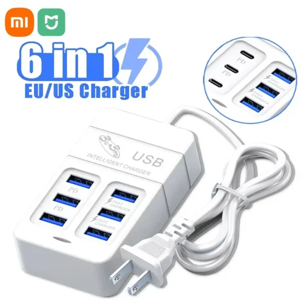 XIAOMI 6 IN 1 USB Charger 35W PD Type C Fast Charge Charger Wall Phone Adapter Quick Charger 3.0 USB Hub EU US Plug USB Charger