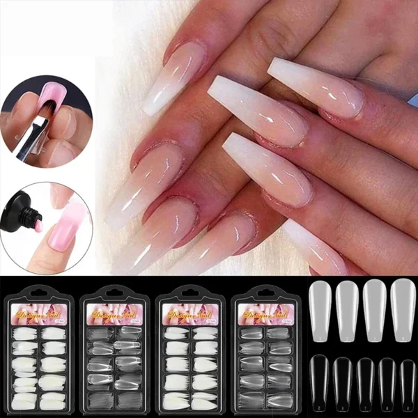 100pcs/box Natural Transparent Seamless Fake Nails Full Coverage False Nails Tips Short T-shaped Full Cover Tips For Nails - Image 3