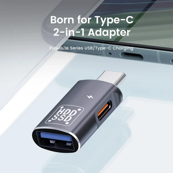 2-in-1 USB C to USB+Type C Female OTG Adapter Type C Charging USB3.0 U Disk Data Transfer Converter For iPhone 15 Samsung Xiaomi - Image 2