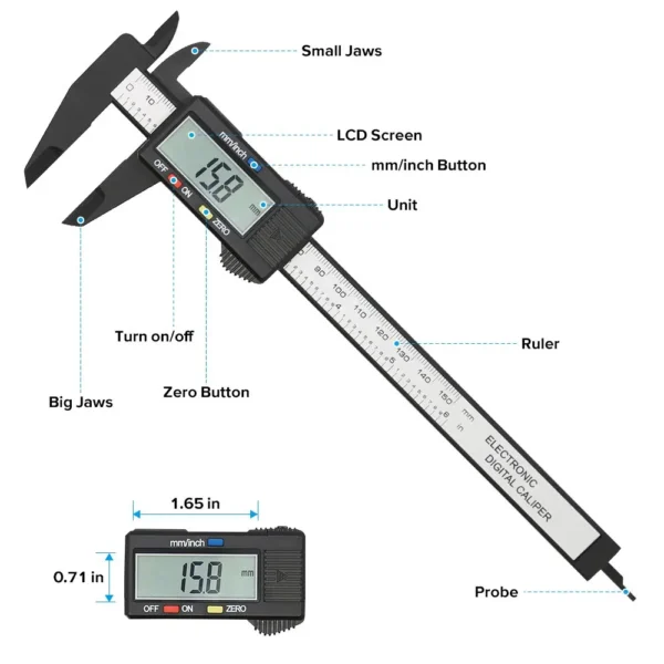 150mm 100mm Electronic Digital Caliper Carbon Fiber Dial Vernier Caliper Gauge Micrometer Measuring Tool Digital Ruler - Image 3