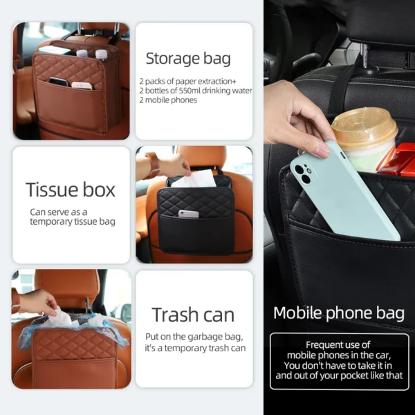 Multifunctional car seat storage bag Leather storage bag Garbage bag Storage bag Suitable for most car models - Image 5