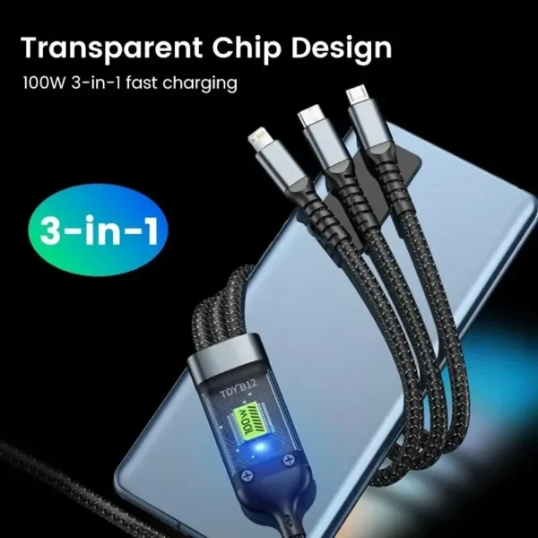 3-in-1 100W 6A Fast Charging USB To Type-C Micro Fast Charger Cable For iPhone 15 14 Samsung Xiaomi Huawei Charge Data cable - Image 3