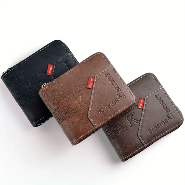 Men's Wallet Made of PU Wax Oil Skin Purse for Men Coin Purse Short Male Card Holder Wallets Zipper Around Money Coin Purse - Image 4