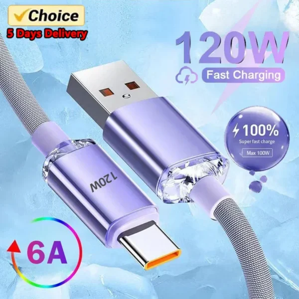 120W 6A Fast Charge USB Type C Quick Charge Cable For Samsung S23 Realme Xiaomi 13 Huawei Phone Fast Charging Cable Data Cables