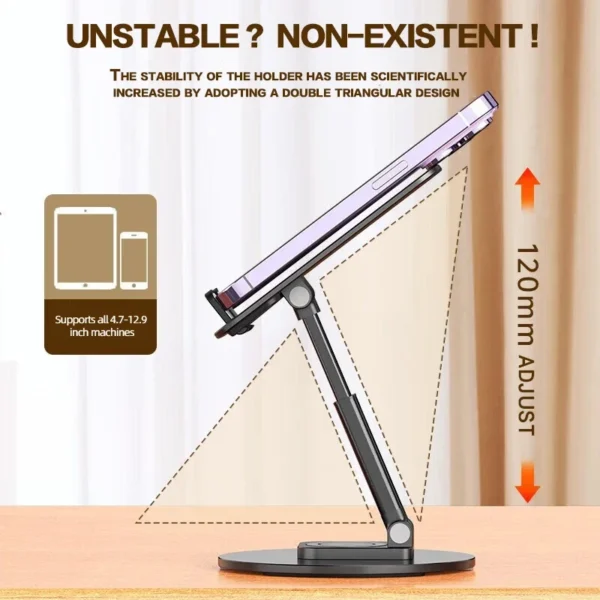 Universal Phone Stand On Desk 360° Rotating Multi-Angle Non-Slip Metal Base Foldable For Office,iPhone13 14 15Pro Xiaomi Samsun - Image 3