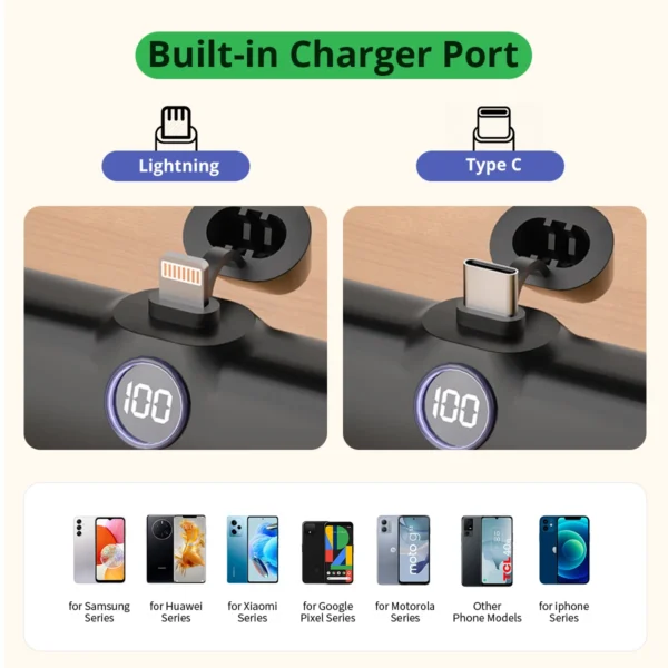 Portable Charger Fast Charge Type C External Battery for iPhone Samsung Xiaomi Built-in Cable Quick Charge Pocket Power Bank - Image 2