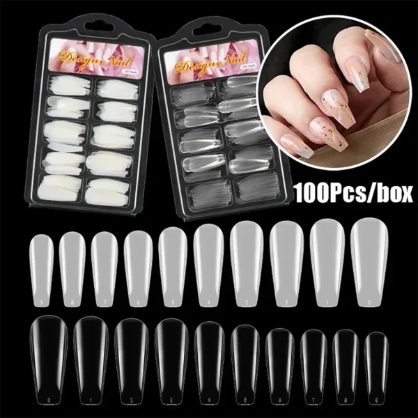 100pcs/box Natural Transparent Seamless Fake Nails Full Coverage False Nails Tips Short T-shaped Full Cover Tips For Nails - Image 2