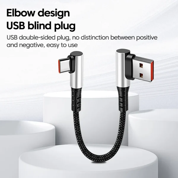 6A 0.25 0.5M Short Cable 90 Degree Elbow USB A Type C to Type C Cable Fast Charging Data Cord Power Bank Wire For iPhone 15 IPad - Image 6