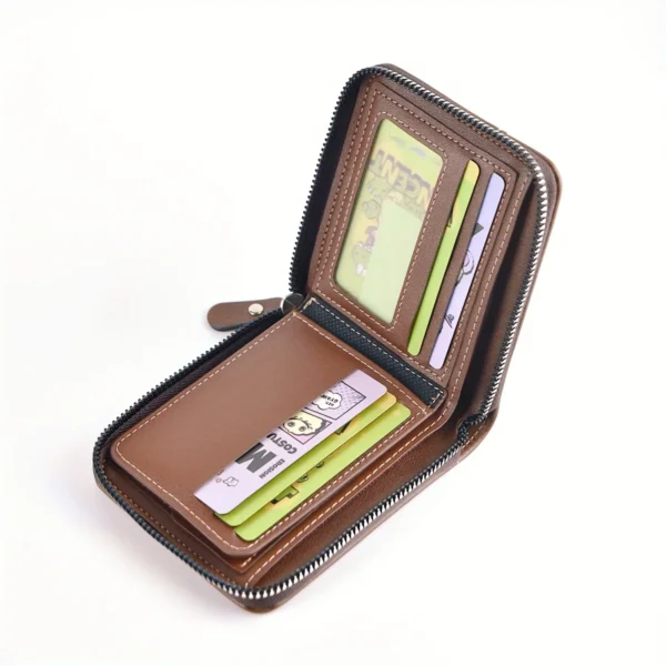 Men's Wallet Made of PU Wax Oil Skin Purse for Men Coin Purse Short Male Card Holder Wallets Zipper Around Money Coin Purse - Image 5