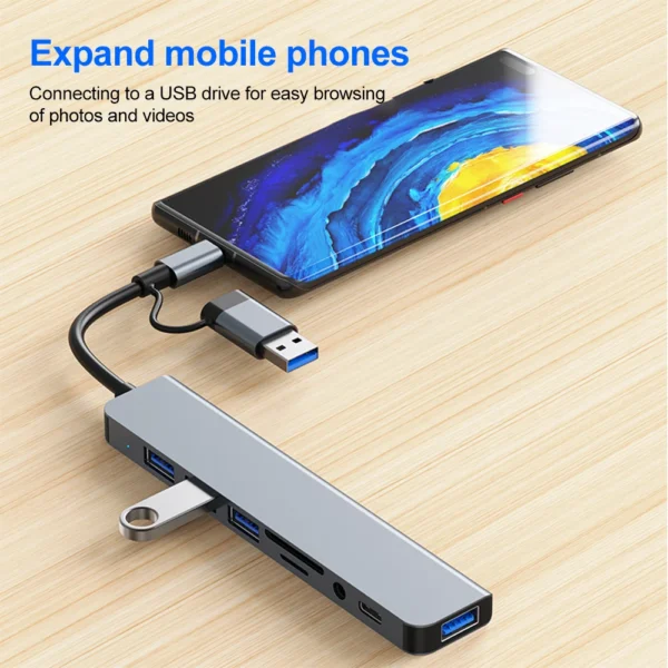 5Gbps USB 3.0 HUB USB C HUB USB C Docking Station High Speed Splitter Multiport OTG Adapter Card Reader for PC/Laptops/MacBook - Image 2