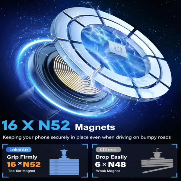 UYUXIO Magnetic Wireless Car Phone Charger Adapter 15W Air Vent Magnetic Car Phone Holder for iPhone 16 15 14 13 12 Pro Max Plus - Image 5