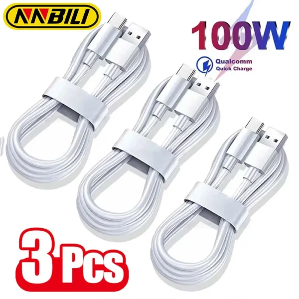 NNBILI 1-3PCS 10A 100W Type C Super Fast Charging Cable Data Cord For Samsung Huawei Xiaomi Redmi Quick Charing USB C Cables