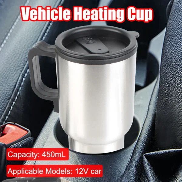 12V 450ml Electric Heating Car Kettle Water Coffee Milk Thermal Mug Camping Travel Kettle Stainless Steel Vehicle Heating Cup - Image 3