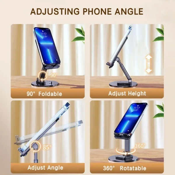 Universal Phone Stand On Desk 360° Rotating Multi-Angle Non-Slip Metal Base Foldable For Office,iPhone13 14 15Pro Xiaomi Samsun - Image 6