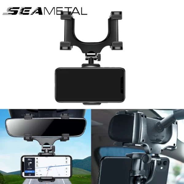 SEAMETAL Rearview Mirror Phone Holder for Car Free Rotation Adjustment Phone Mount Stable Gripper Smartphone Navigation Bracket - Image 2