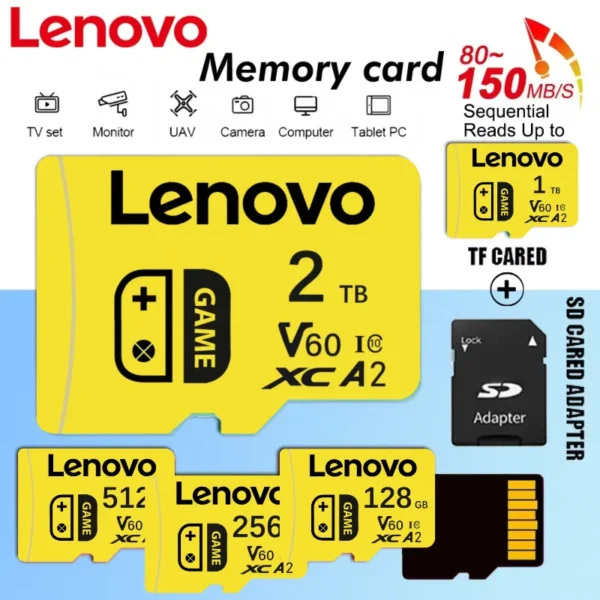 Lenovo Original 2TB 1TB Micro TF SD Card Memory Card TF/SD 128GB 256GB 512GB Mini Memory Card Class10 For Camera/Phone/Switch