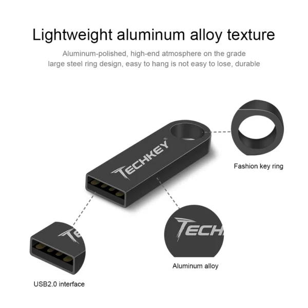 new TECHKEY usb flash drive 64GB 32GB 16GB 8GB 4GB pen drive pendrive флешка waterproof silver u disk memoria cel usb stick gift - Image 2