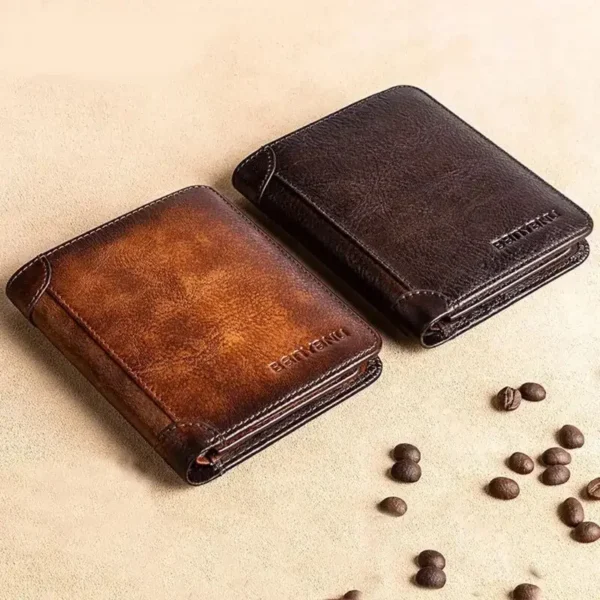 Genuine Leather Wallet Retro Business Design Rfid Protection Short Card Holder Coin Purses Money Bag Men Business Wallet - Image 4