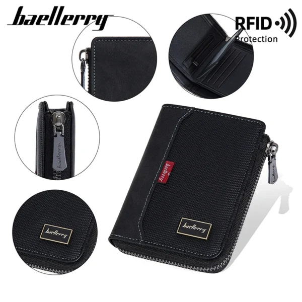 Baellerry RFID Simple Short Men Zipper Wallets Luxury Brand Card Holder Male Wallet Photo Holder Coin Pocket Man Purses - Image 5