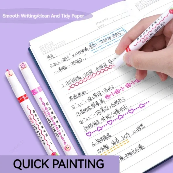 6Pcs/Set Flower Line Shape Highlighter Pen Roller Tip Curve Liner Marker Kawaii Korean Stationery School Office Supplies Gifts - Image 5