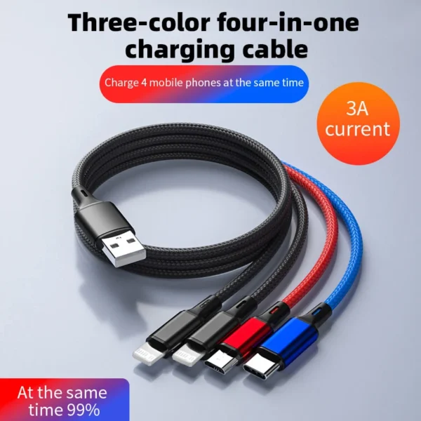 4 In 1/ 3 In 1 Micro USB Type C Fast Charging Cable 3A Quick Charge Phone Data Line Cord For Iphone 15 14 Xiaomi Huawei USB C - Image 5