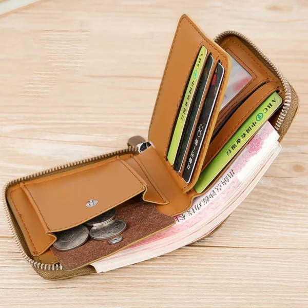 Leather Men’s Wallet Luxury Mens Purse Male Zipper Card Holders with Coin Pocket Rfid Wallets Gifts for Men Money Bag - Image 4