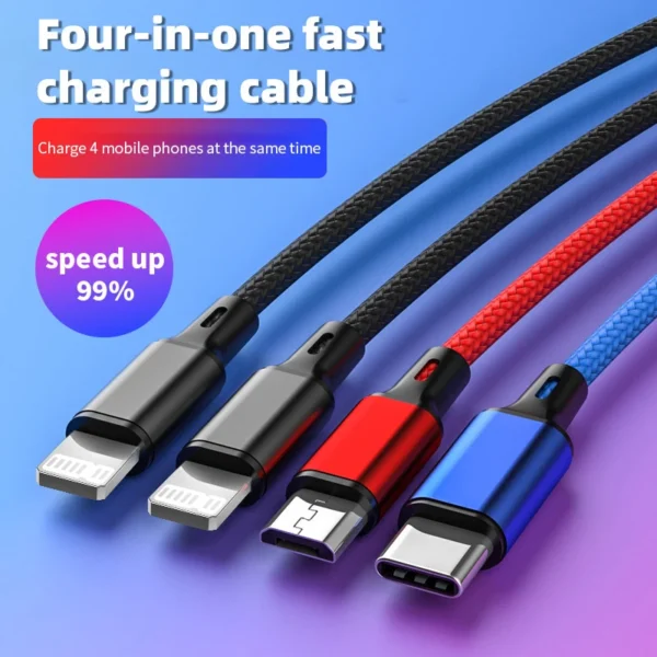 4 In 1/ 3 In 1 Micro USB Type C Fast Charging Cable 3A Quick Charge Phone Data Line Cord For Iphone 15 14 Xiaomi Huawei USB C - Image 2