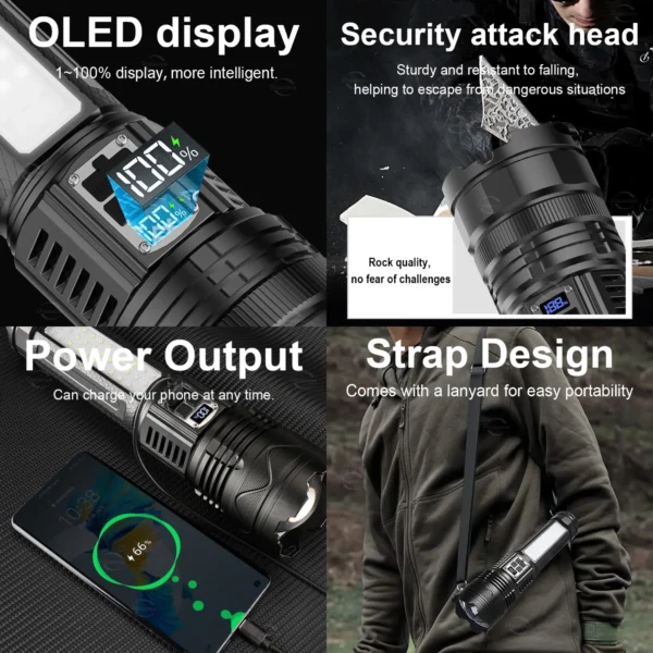 1000000LM Most Powerful LED Flashlight Rechargeable Type-c Flashlight Long Range 6000M Tactical Torch Light For Fishing Hunting - Image 3