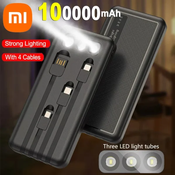 Xiaomi Large Capacity Power Bank 200000mAh Fast Charging Portable for Android Mobile Phone Universal With 4 Cables For Android