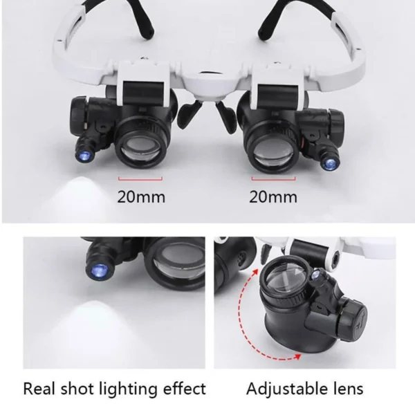 2XLED Watch Jeweler Repair Magnifier Head-Mounted Headband Adjustable Magnifying Head Eye Glasses Loupe Lens 8X 15X 23X - Image 2