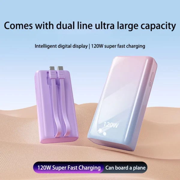 Xiaomi Power Bank Portable 200000mah Large Capacity PowerBank Built-in Wire 120W Super Fast Charging For Samsung Iphone Huawei - Image 5